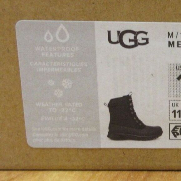UGG Emmett Waterproof Leather Duck Boots Hi Sz 12 Black Lug Sole Winter Snow NWT - Picture 12 of 12